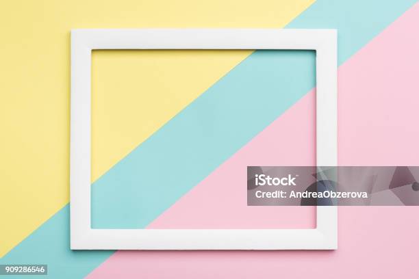 Abstract Pastel Colored Paper Texture Minimalism Background Minimal Geometric Shapes And Lines Composition With Empty Picture Frame Stock Photo - Download Image Now