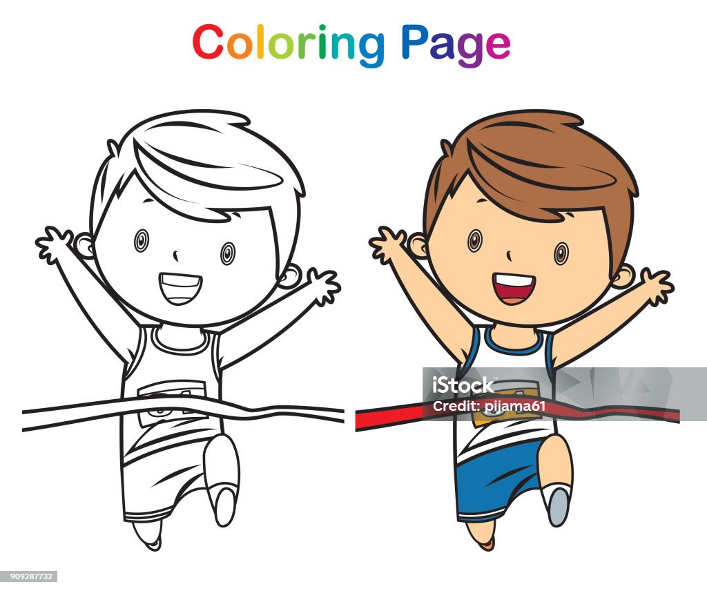 Coloring book: boy running Vector Coloring book: boy running Child stock vector