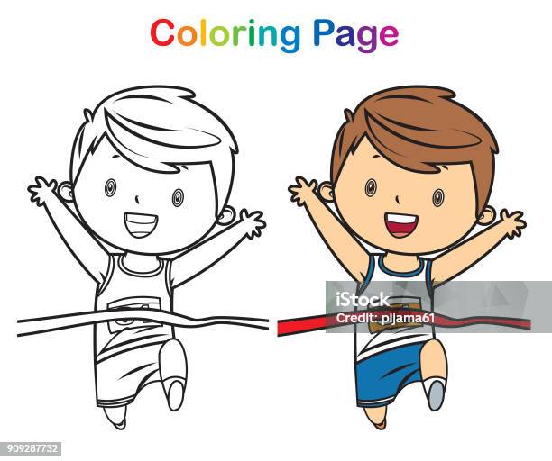 Coloring Book Boy Running Stock Illustration - Download Image Now - Child, Paint, Sketch