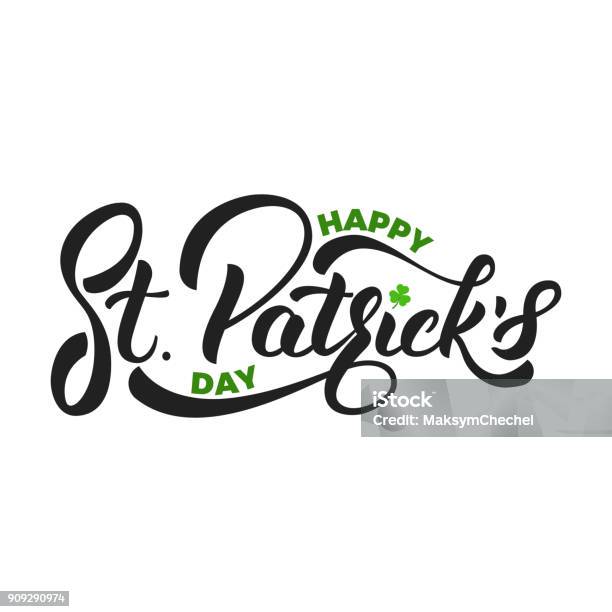 Saint Patricks Day Lettering St Patricks With Clover Symbol St Patricks Day Card Stock Illustration - Download Image Now