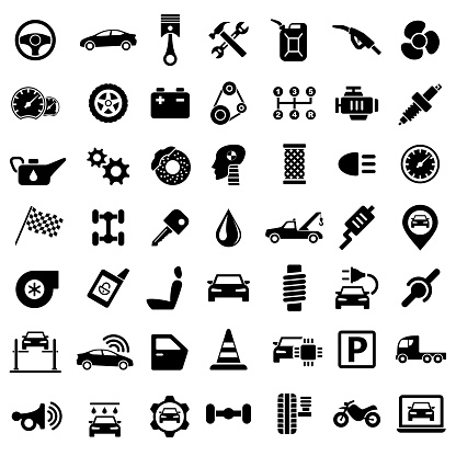 Car Service Garage Parts Transport Isolated Icons on White Background - Vector Illustration