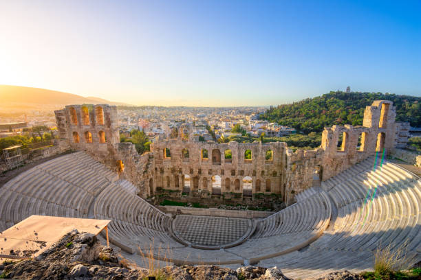 The theater of Herodion Atticus under the ruins of Acropolis, Athens, Greece. The theater of Herodion Atticus under the ruins of Acropolis, Athens, Greece. greek amphitheater stock pictures, royalty-free photos & images
