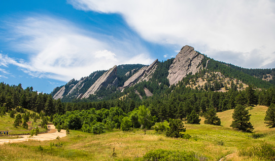 Landscape featuring the Flatirons on a sunny summer day