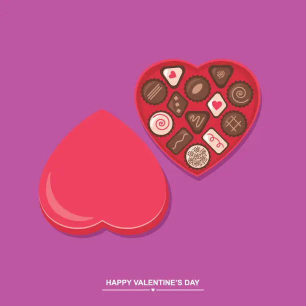 Vector illustration of Valentine's day heart shape chocolate candy box