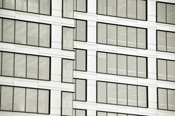 istock Modern office building. Architectural details of modern  building. Black and white. 909299978