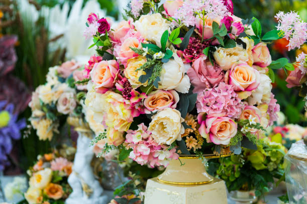 istock Artificial flowers in a vase. Large bouquet. 909306764