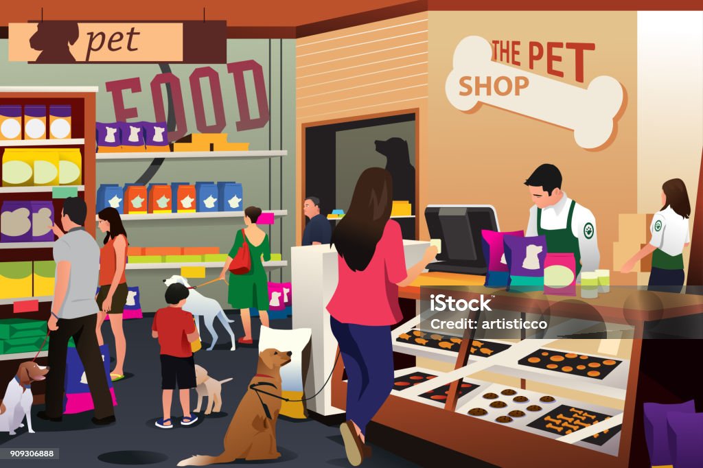 People Shopping For Their Pets at Pet Shop A vector illustration of People Shopping For Their Pets at Pet Shop Pet Shop stock vector