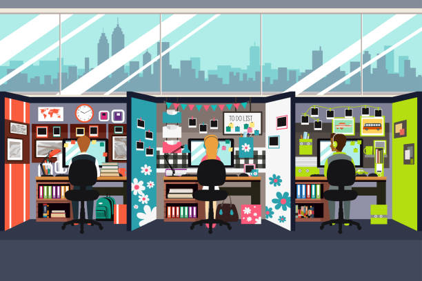doanh nhân làm việc trong văn phòng cubicles minh họa - office cubicle hình minh họa sẵn có