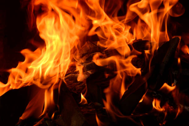istock fire flame and wood burning in  fireplace. 909307442