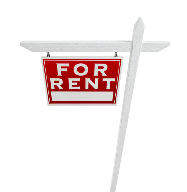 istock Left Facing For Rent Real Estate Sign Isolated on a White Background. 909310396