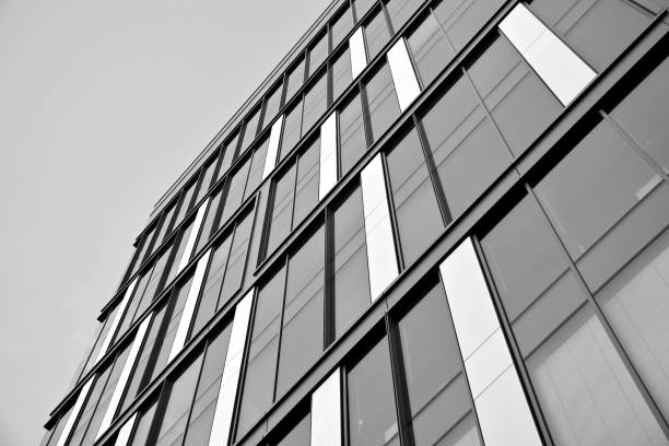 istock Modern office building. Architectural details of modern  building. Black and white. 909310976