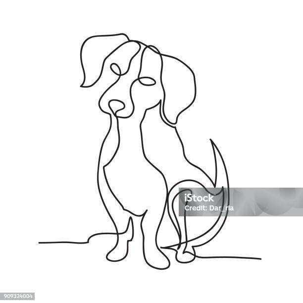 Continuous Line Dog Minimalistic Hand Drawing Vector Isolated Stock Illustration - Download Image Now