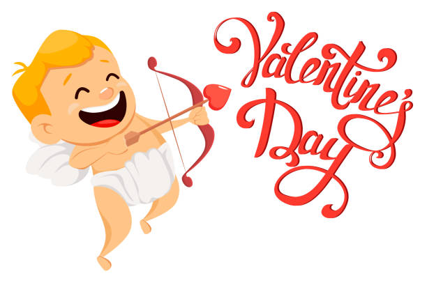 ilustrações de stock, clip art, desenhos animados e ícones de valentines day greeting card with cute cupid holding bow and arrow - santa letter