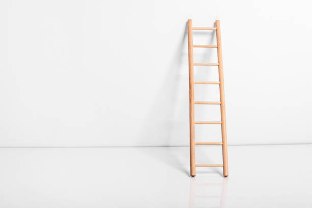 istock Wooden ladder leaning against the wall 909337120