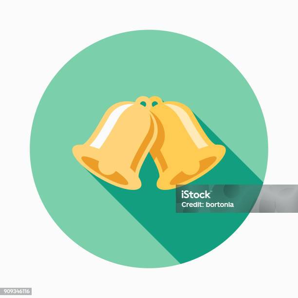 Wedding Flat Design Bells Icon With Side Shadow Stock Illustration - Download Image Now - Bell, Wedding, Vector