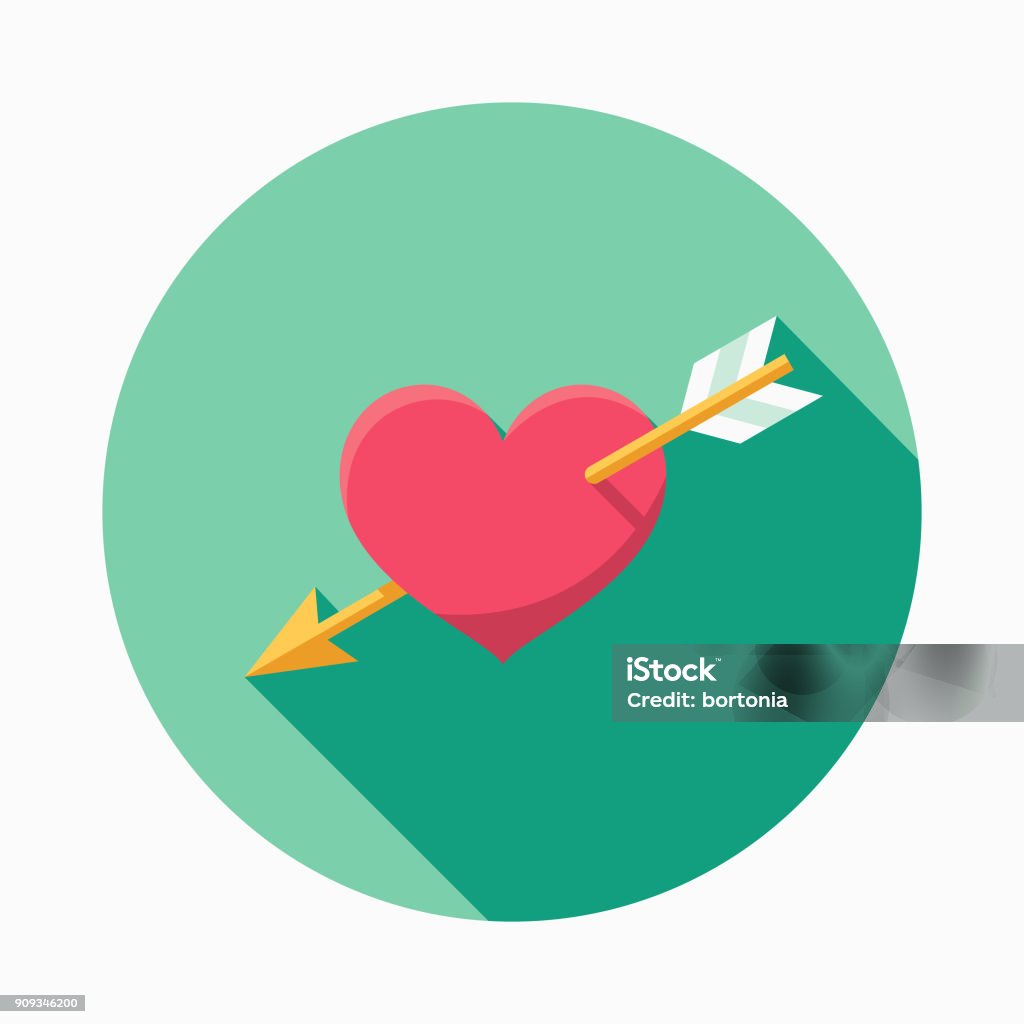 Wedding Flat Design Cupid's Arrow Icon with Side Shadow A flat design styled wedding icon with a long side shadow. Color swatches are global so it’s easy to edit and change the colors. Heart Shape stock vector