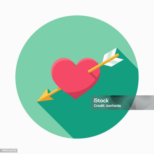 Wedding Flat Design Cupids Arrow Icon With Side Shadow Stock Illustration - Download Image Now