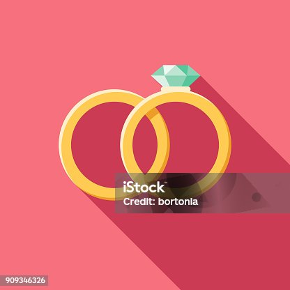 istock Wedding Flat Design Rings Icon with Side Shadow 909346326