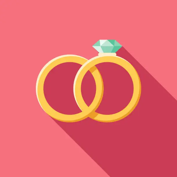 Vector illustration of Wedding Flat Design Rings Icon with Side Shadow