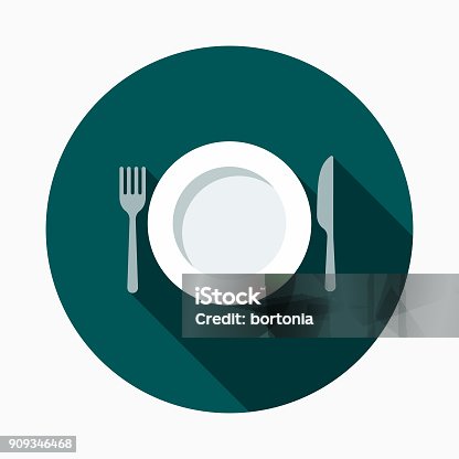 istock Place Setting Restaurant Flat Design Icon with Side Shadow 909346468