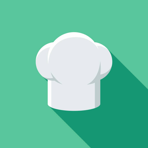 illustrazioni stock, clip art, cartoni animati e icone di tendenza di icona del cappello dello chef di design piatto del ristorante con ombra laterale - chef