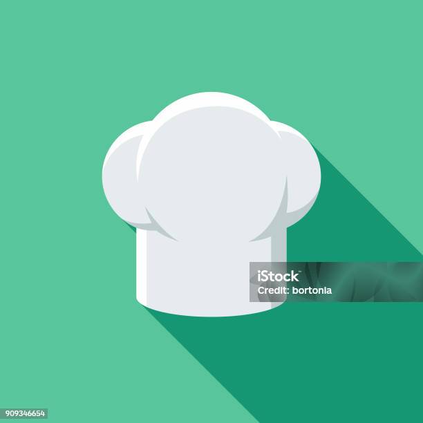 Restaurant Flat Design Chefs Hat Icon With Side Shadow - Arte vetorial de stock e mais imagens de Chapéu de Cozinheiro