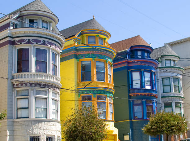 istock Colorful Victorian houses side by side 90934685