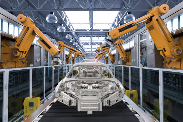 robot in fabbrica auto - equipment conformity car transportation foto e immagini stock