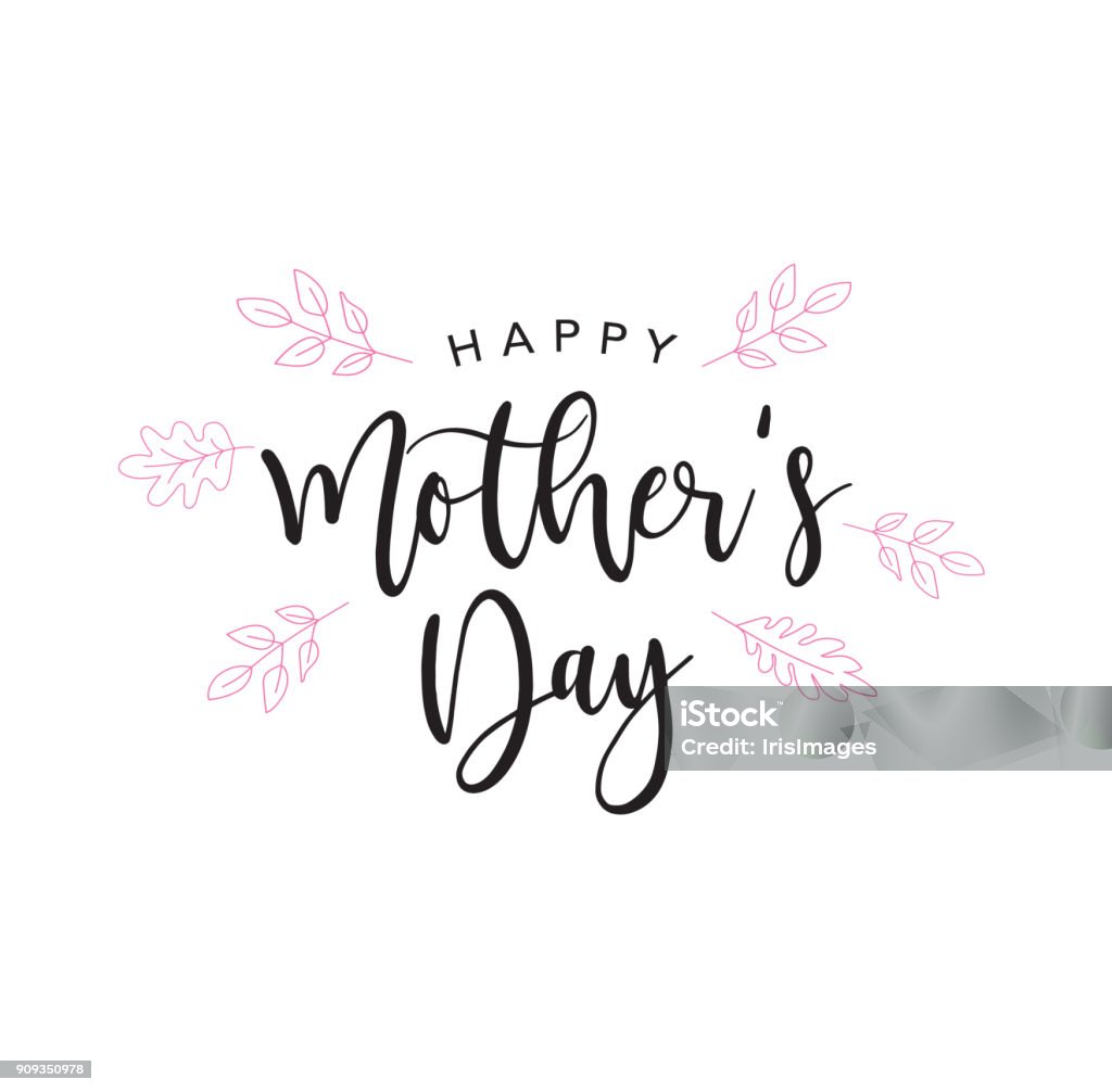 Happy Mother's Day Holiday Handwriting Happy Mother's Day Holiday Handwriting Background with Line Art Leaves Mother's Day stock vector