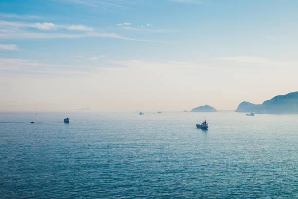 Blue sea and ships in Busan, Korea