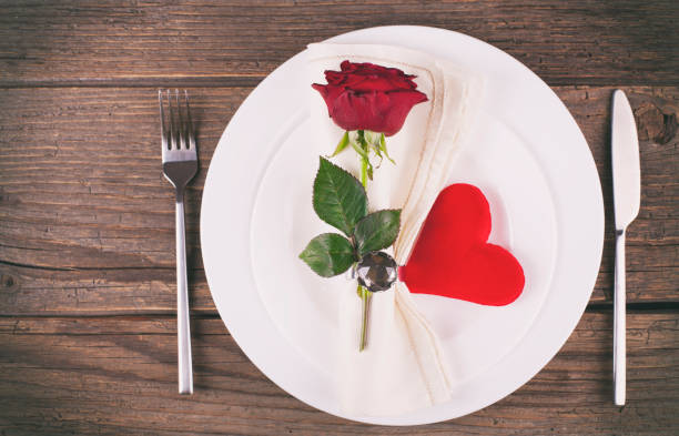 istock Wooden rustic table set for Valentine's Day 909360364