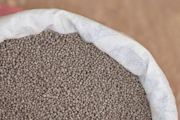 Photo of 18-46-0 , Diammonium phosphate (DAP) fertilizers in fertilizer bag.