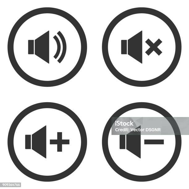 Sound Volume Control Buttons Set Mute Unmute Quieter Louder Icons In Circle Vector Stock Illustration - Download Image Now