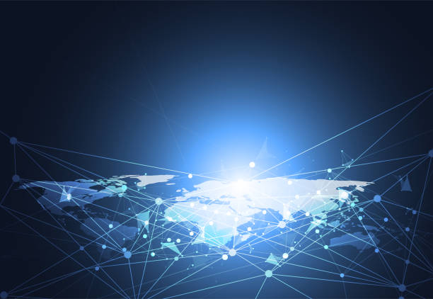 istock Global network connection. World map point and line composition concept of global business. Vector Illustration 909367030