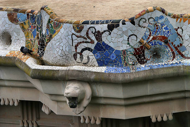 Park Guell Mosaic Benches by Antonio Gaudi in Barcelona, Spain