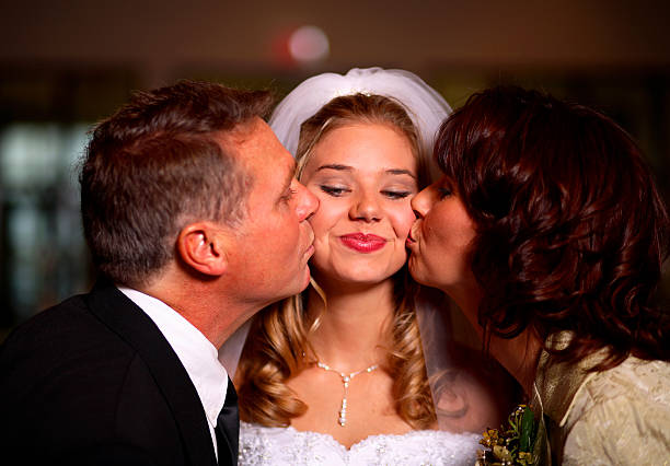 Happy bride and groom walking on virgin load