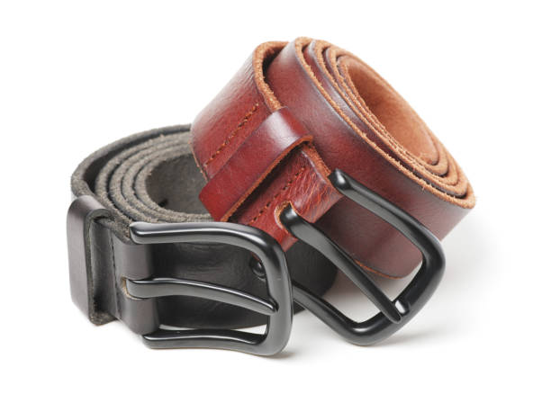 istock Men black and brown belt isolated on white background 909373102