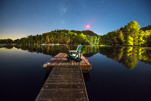 Cottage country in Ontario, Canada.  Brilliant stars illuminate the night sky.