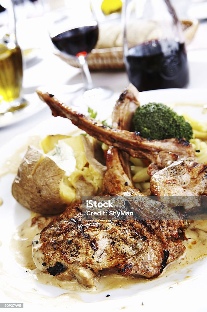 Veal Chops with mushrooms  Animal Bone Stock Photo