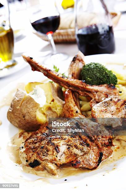 Veal Chops With Mushrooms Stock Photo - Download Image Now - Animal Bone, Baked Potato, Beef