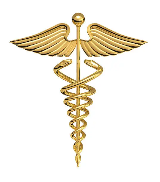 Photo of A golden caduceus medical symbol