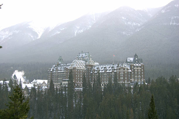 istock Scenic Banff Springs Hotel in a Snow Fall 90937868