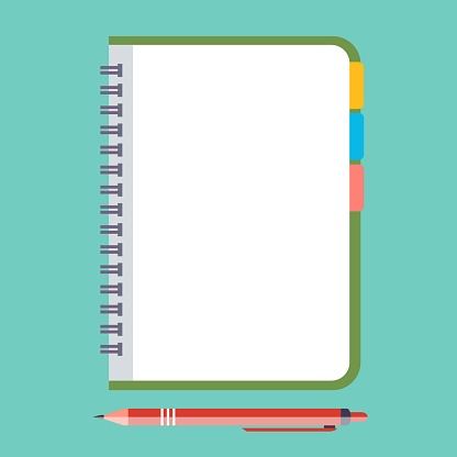 Empty Notepad with pen. Vector illustration in flat style. Reminder concept icon.