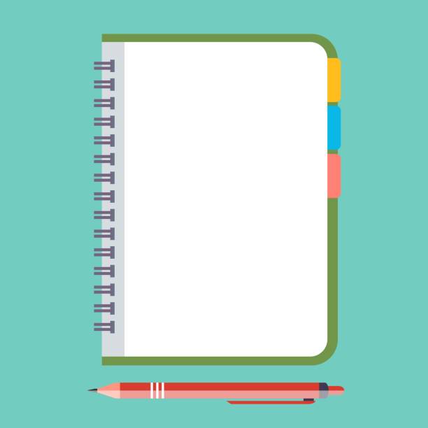 Empty Notepad with pen Empty Notepad with pen. Vector illustration in flat style. Reminder concept icon. ring binder illustrations stock illustrations
