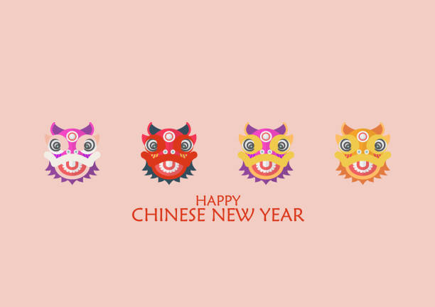 illustrazioni stock, clip art, cartoni animati e icone di tendenza di felice capodanno cinese con leoni danzanti - lion dance