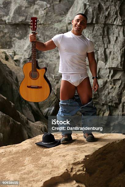 Guitar Cowboy In Underwear Stock Photo - Download Image Now - Cowboy, Guitarist, Men