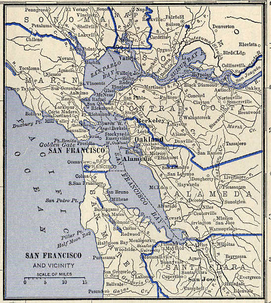 San Francisco Antique Map.  alameda county stock pictures, royalty-free photos & images