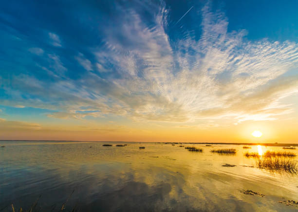 Sunrise at Danube Delta, Sulina, Romania stock photo