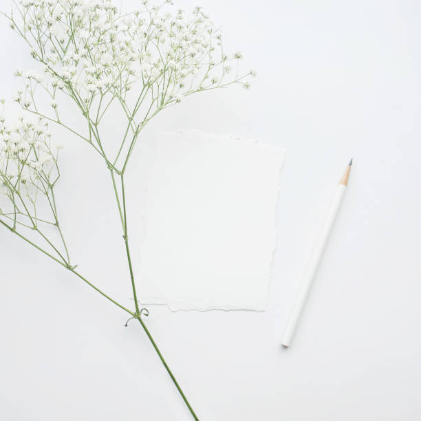 istock Home office desk table with note paper,flower on white background 909394812