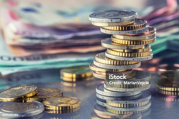 Money Euro Coins Euro Money Euro Currencycoins Stacked On Each Other In Different Positions Money Concept Stock Photo - Download Image Now